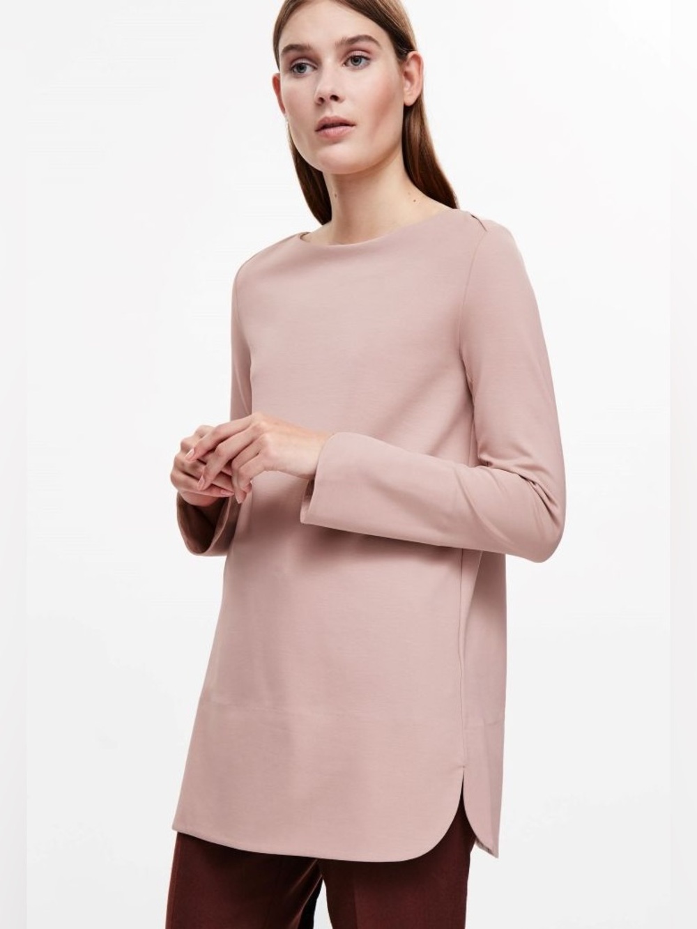 COS blush pink boatneck structured oversized tunic shift dress shirt